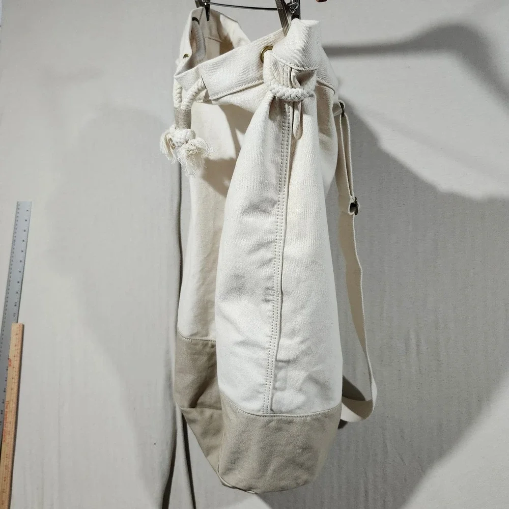 Lands End Canvas Laundry Bag Natural‎ Khaki Drawstring Shoulder Strap Large Dorm